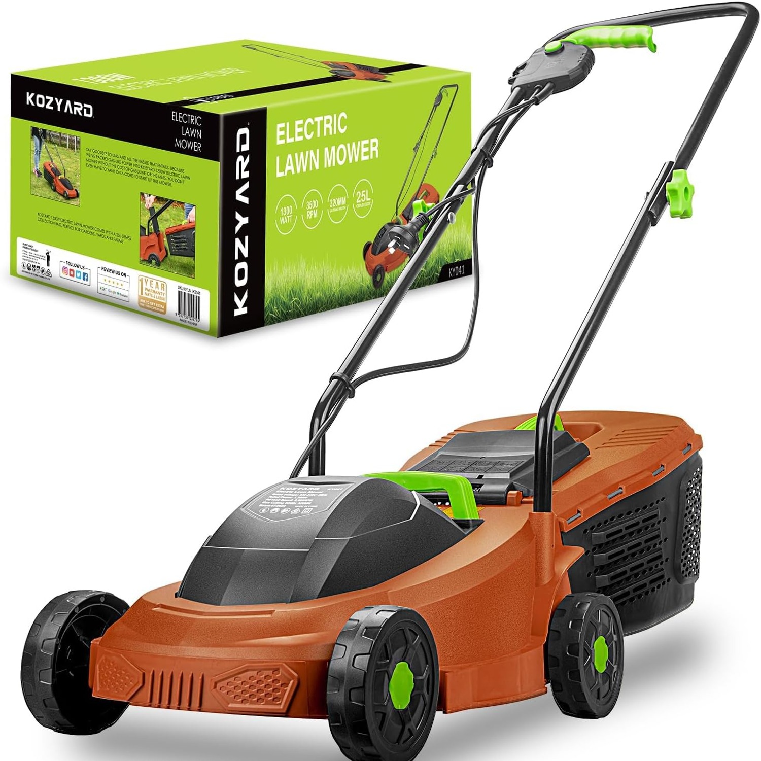 KOZYARD 2-in-1 Corded Electric Lawn Mower 1300W